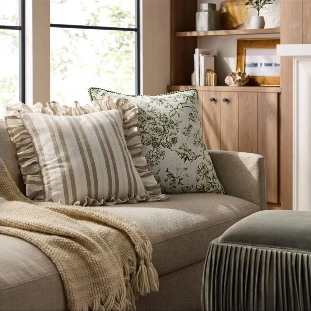 Oversized Square Floral Jacquard Pillow Green - Threshold Studio McGee
